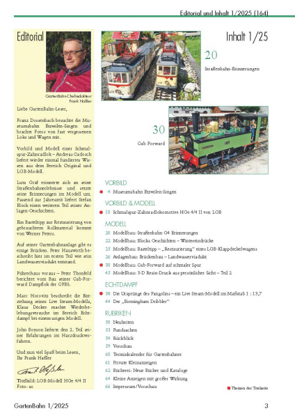 GartenBahn Jahresübersicht 2025