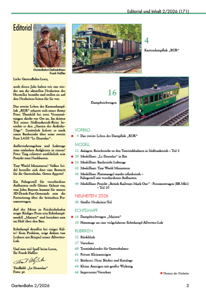 GartenBahn Jahresübersicht 2026